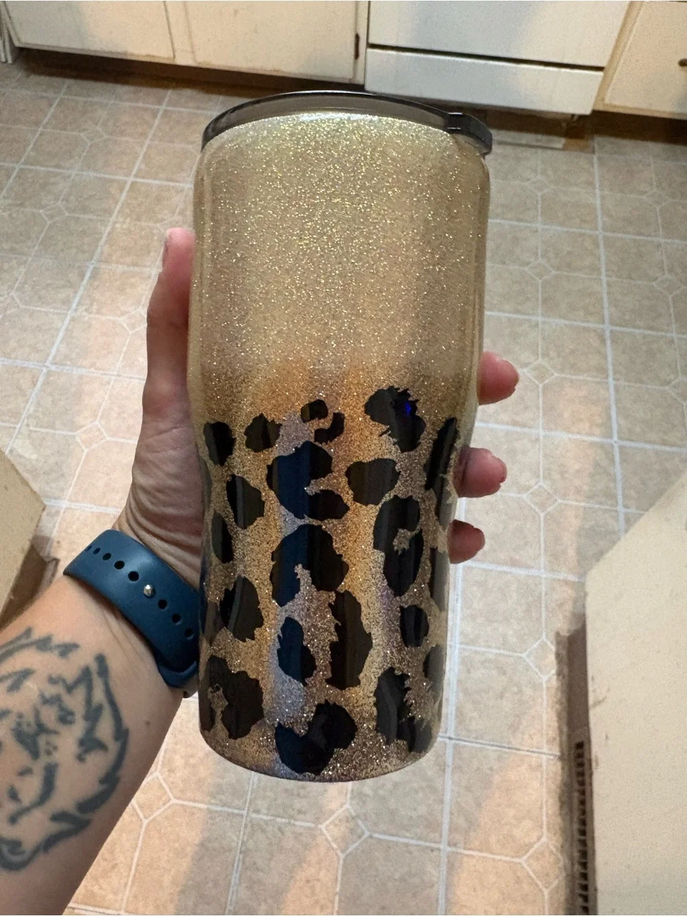 Girl Mama Glitter Leopard Tumbler - Gold